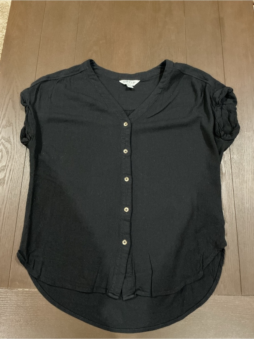 Orvis Black Short-Sleeve Button Front Top
